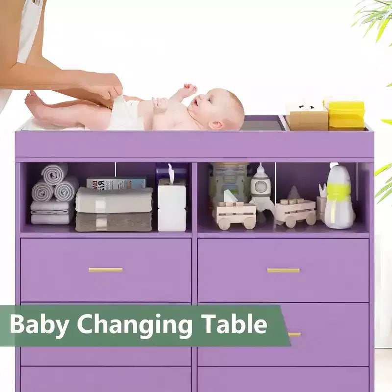 Table à langer avec pieds en métal, commode à 6 tiroirs, station de langer pour chambre de bébé