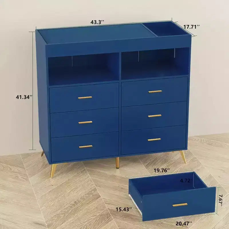 Table à langer avec pieds en métal, commode à 6 tiroirs, station de langer pour chambre de bébé