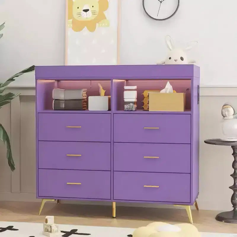 Table à langer avec pieds en métal, commode à 6 tiroirs, station de langer pour chambre de bébé