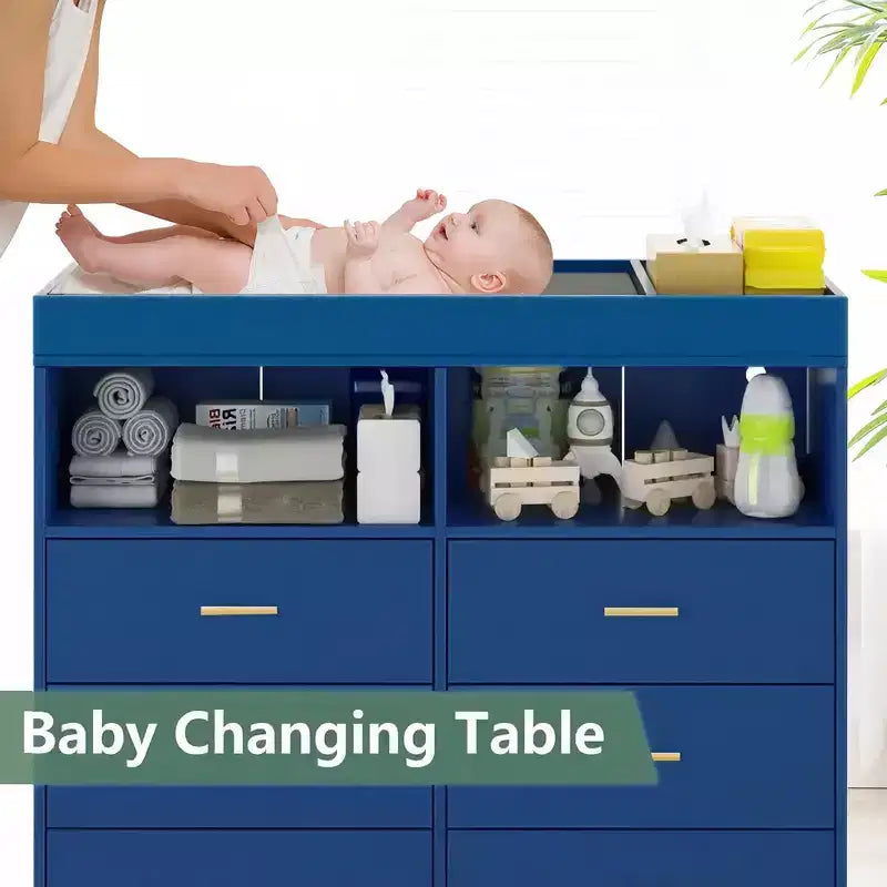 Table à langer avec pieds en métal, commode à 6 tiroirs, station de langer pour chambre de bébé
