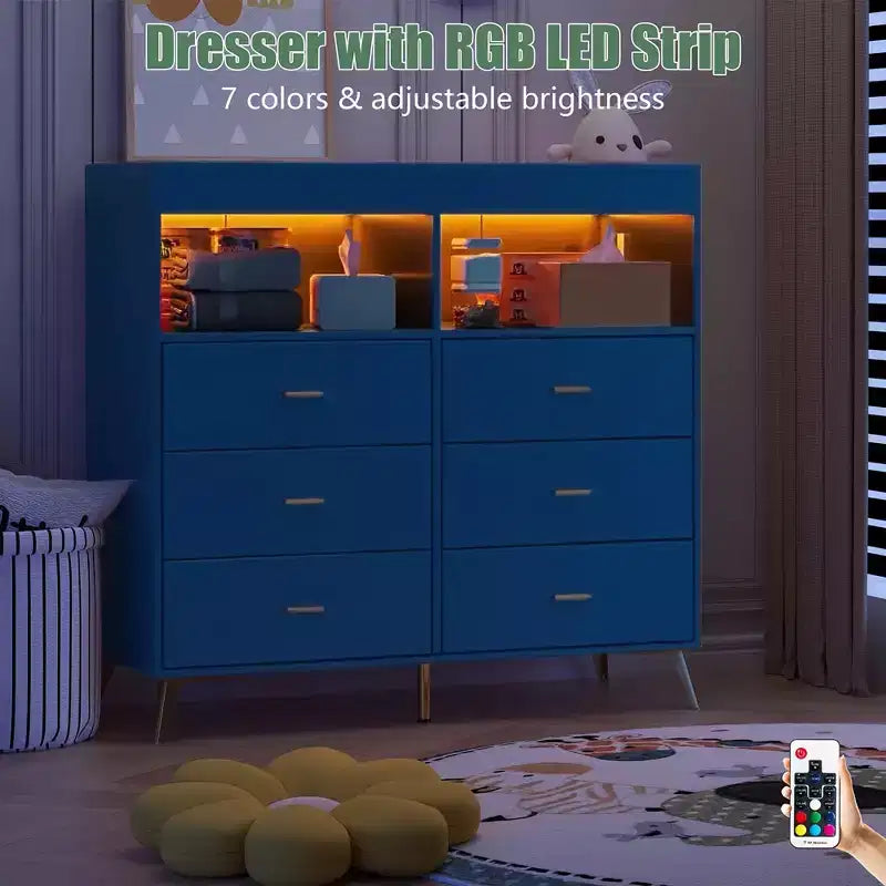 Table à langer avec pieds en métal, commode à 6 tiroirs, station de langer pour chambre de bébé