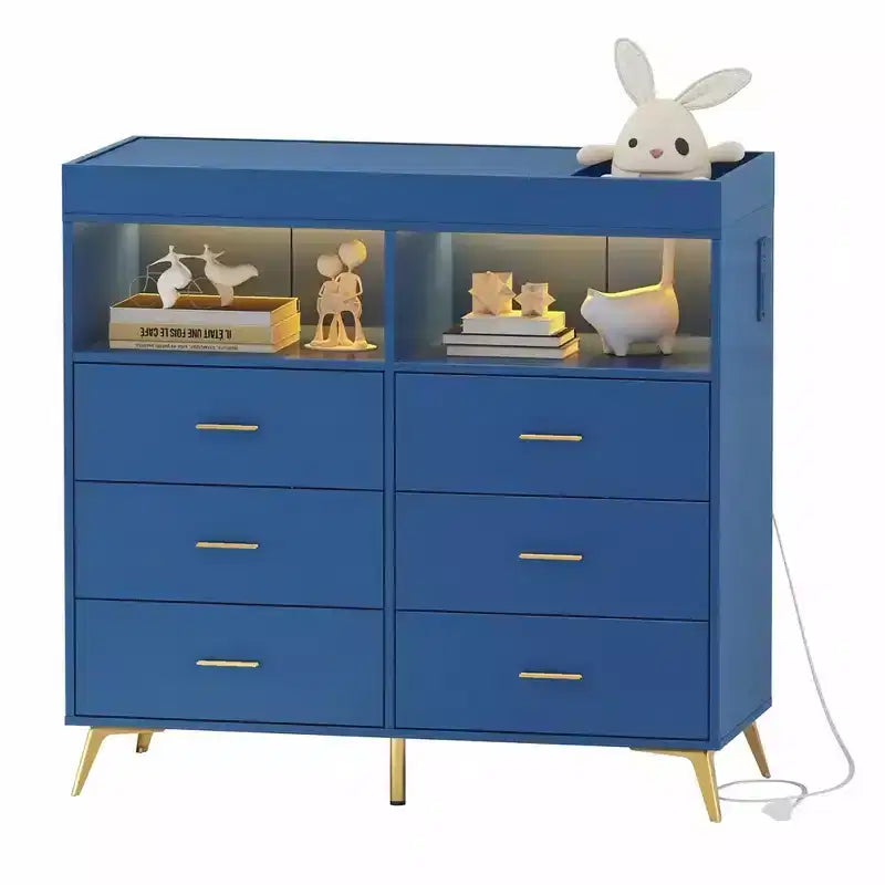 Table à langer avec pieds en métal, commode à 6 tiroirs, station de langer pour chambre de bébé