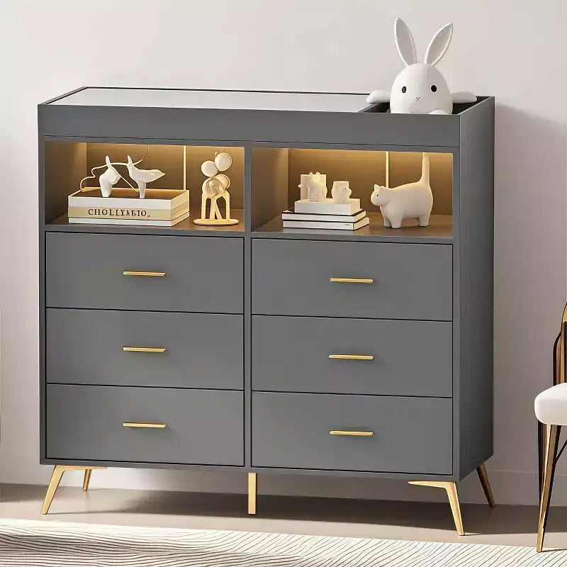 Table à langer avec pieds en métal, commode à 6 tiroirs, station de langer pour chambre de bébé