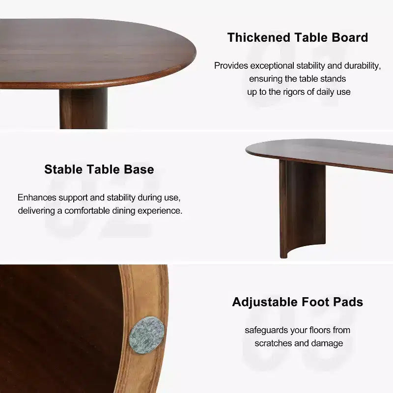 Table de salle à manger ovale 67" en bois de style ferme pour 4 à 6 personnes avec plateau à bords arqués et base incurvée pour salon/salle à manger en noyer