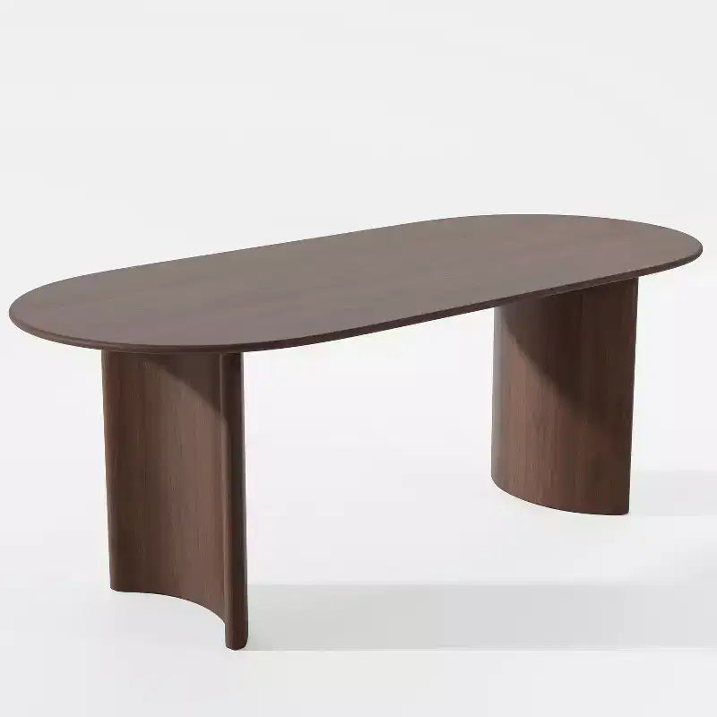 Table de salle à manger ovale 67" en bois de style ferme pour 4 à 6 personnes avec plateau à bords arqués et base incurvée pour salon/salle à manger en noyer