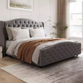 Queen Size Platform Bed Frame, Velvet Upholstered Headboard with Nailhead Trim, Wood Slat Support, No Box Spring Required, Easy Assembly, Quiet