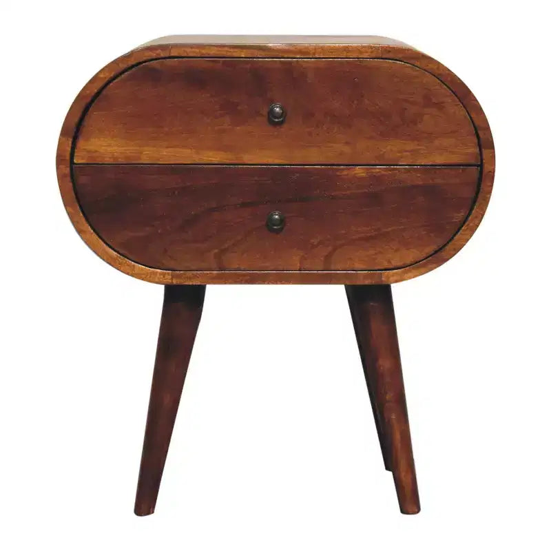 HomeRoots 24 Chestnut Solid Wood Oval Two Drawer Nightstand