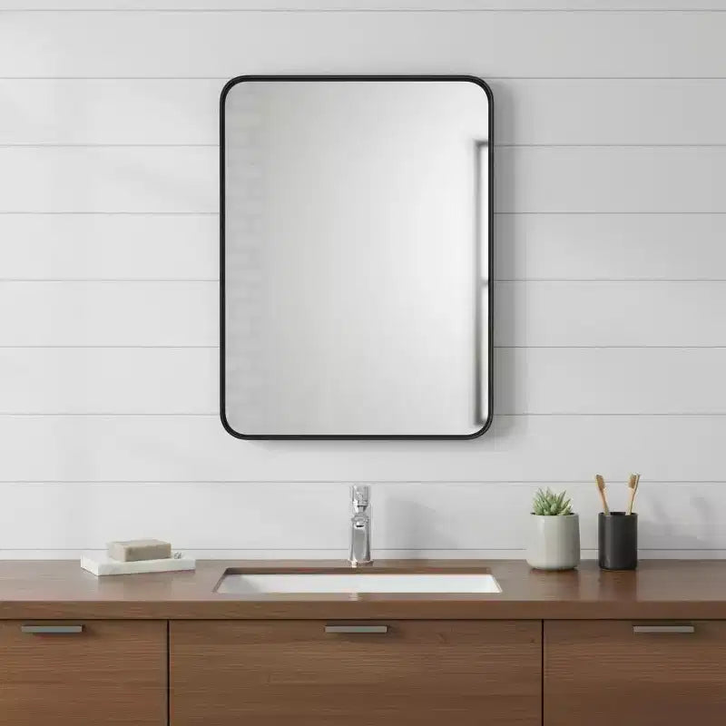 Miroir de courtoisie de salle de bain flottant encadré en métal noir 35