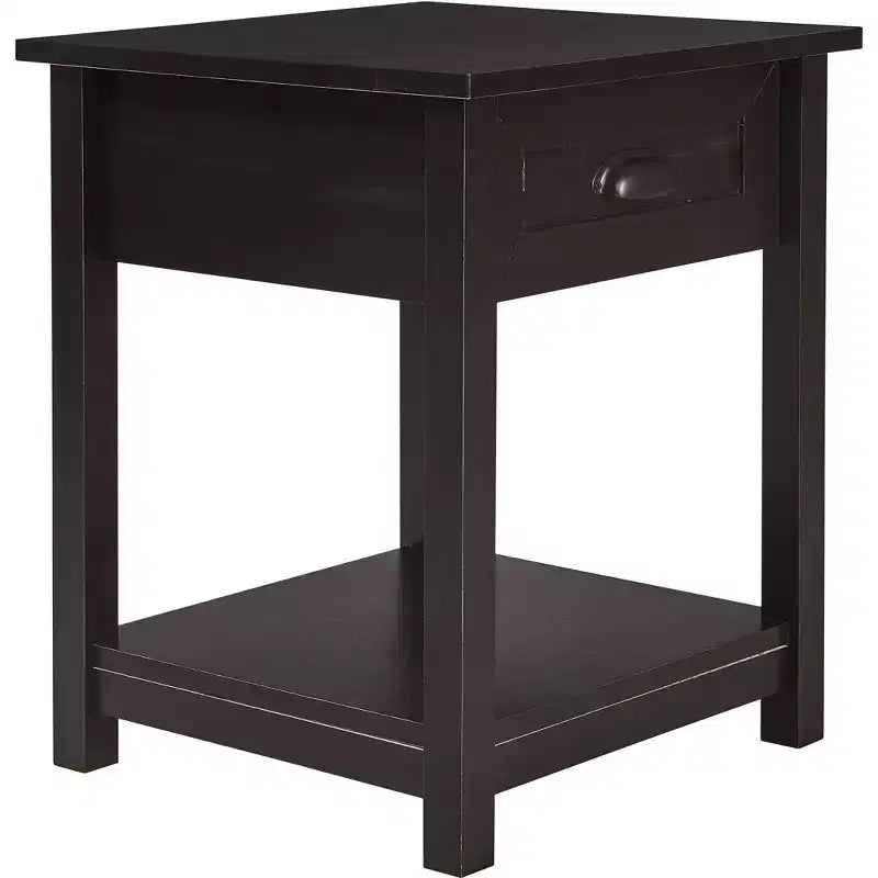 Table de chevet en bois avec tiroir et étagère Style traditionnel noir, quincaillerie en fer, composite MDF