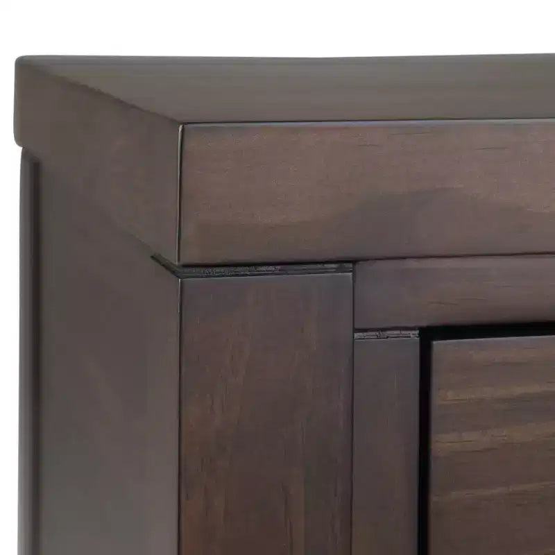 Console 60" de large brun noyer : Milieu de siècle moderne, cadre en bois massif, plateau en acacia
