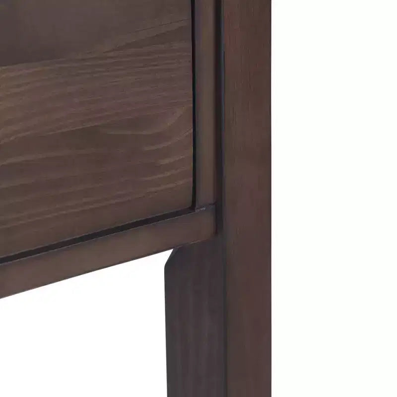 Console 60" de large brun noyer : Milieu de siècle moderne, cadre en bois massif, plateau en acacia
