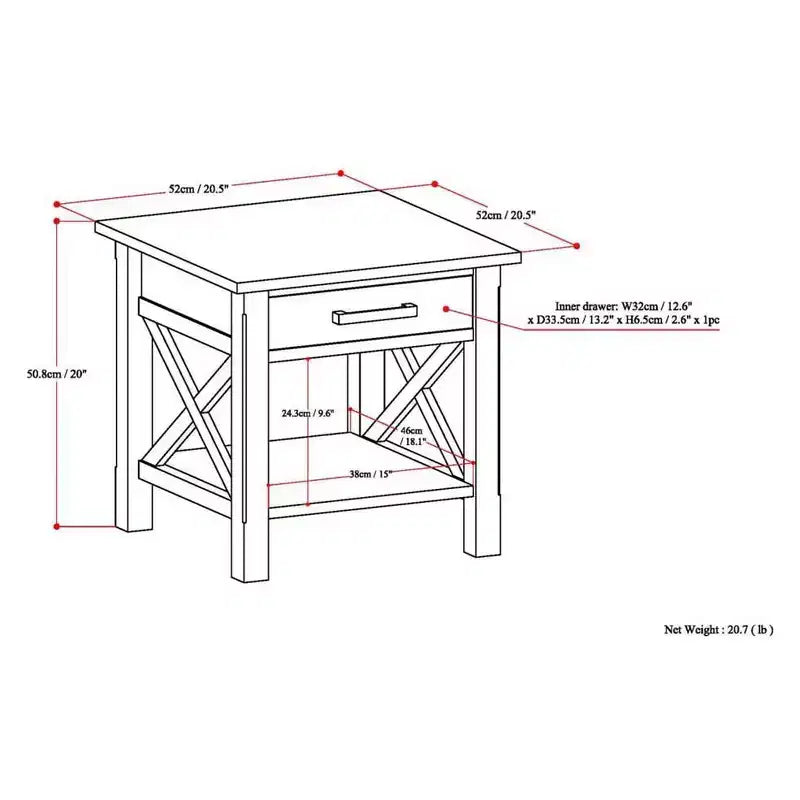 Table d'appoint carrée de 53 cm en pin