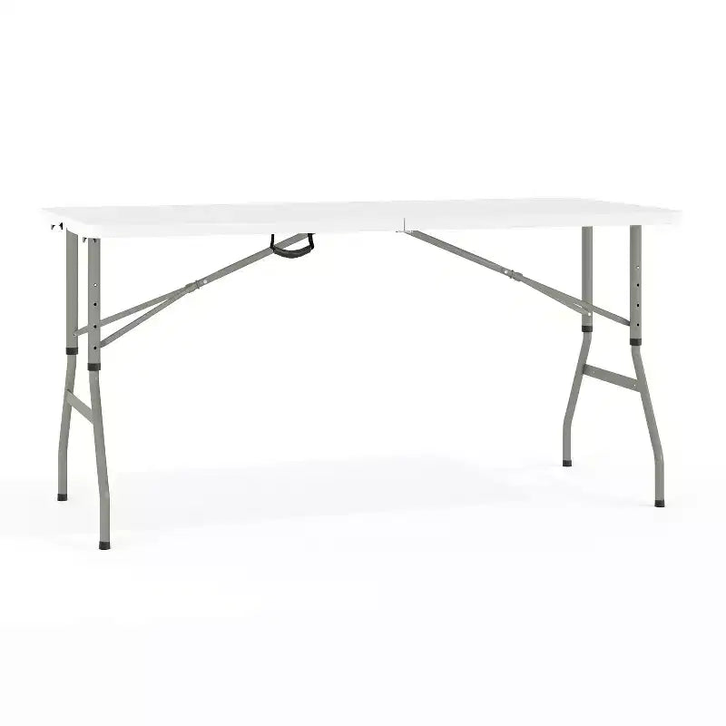 Flash Furniture Kathryn 5-Foot Height Adjustable Bi-Fold Granite White Plastic Banquet and Event Folding Table with Carrying Handle