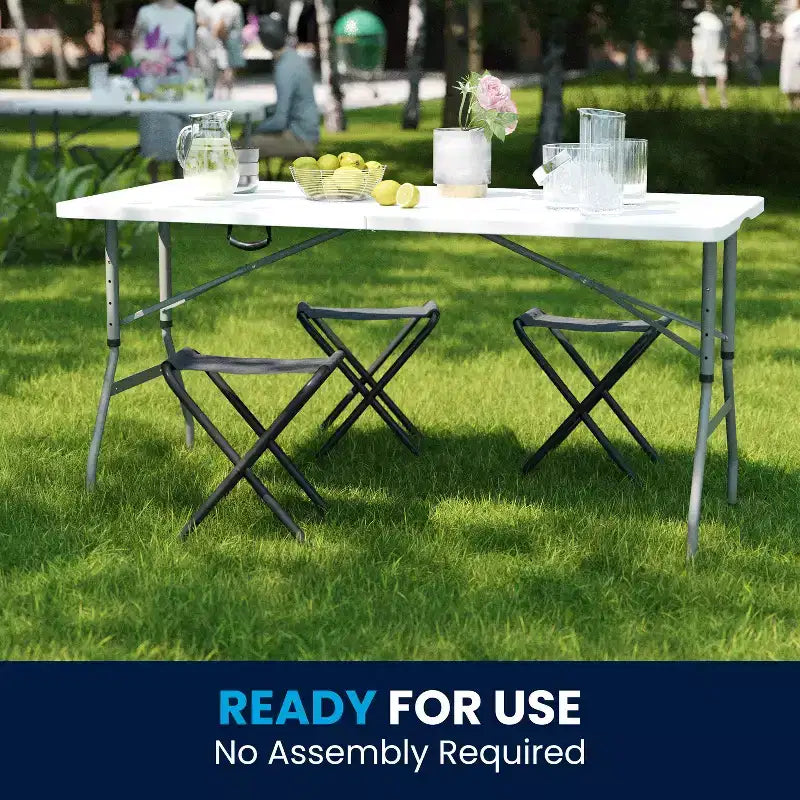 Table pliante de banquet et d'événement en plastique blanc granit, pliable, réglable en hauteur (1,5 m), avec poignée de transport