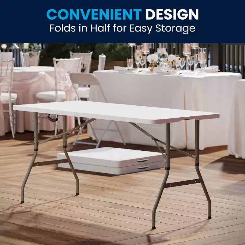 Table pliante de banquet et d'événement en plastique blanc granit, pliable, réglable en hauteur (1,5 m), avec poignée de transport