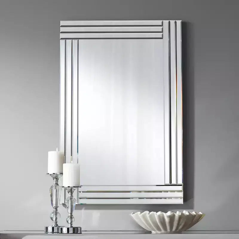 Miroir mural de courtoisie rectangulaire Cadre superposé en verre miroir moderne 23 1/2 po de large pour salle de bain, chambre à coucher, salon, entrée