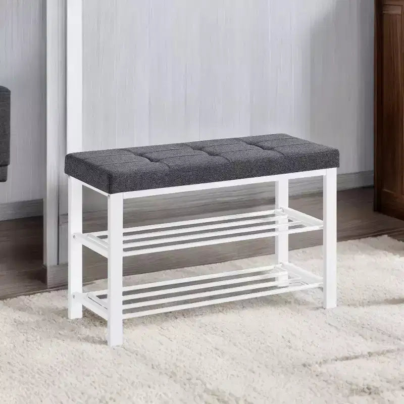 Shoe Bench, Storage Bench, Entryway Bench with Cushion, Shoe Shelf with Seat, Storage Organizer with Foam Padded Seat Linen Metal Frame