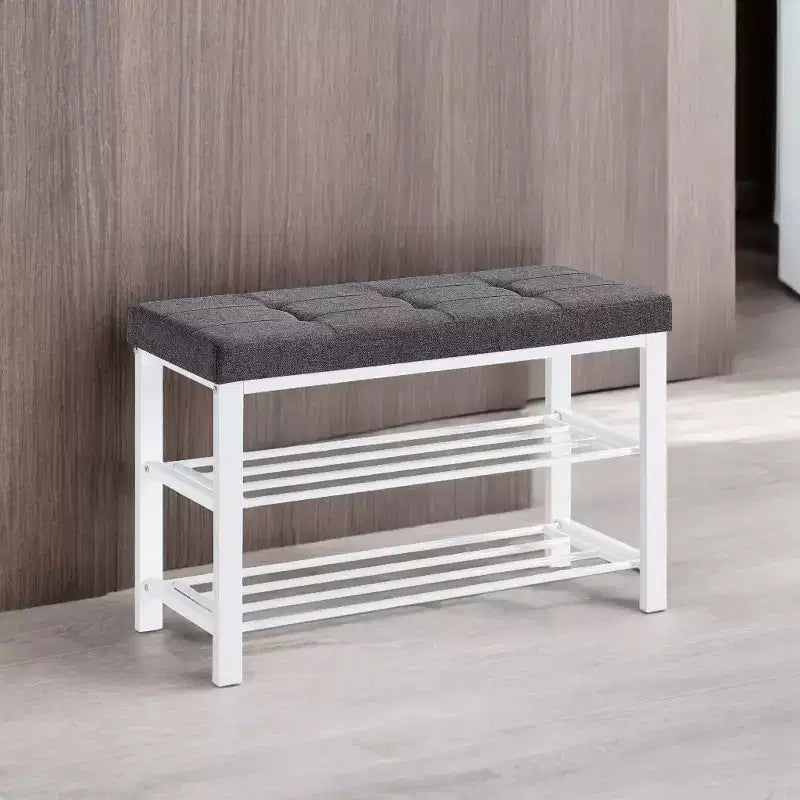 Banc à chaussures, Banc de rangement, Banc d'entrée avec coussin, Étagère à chaussures avec siège, Organisateur de rangement avec siège rembourré en mousse, Lin et cadre en métal